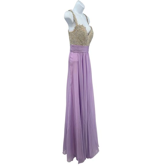 La Femme Prom Dress SZ 6 Pale Purple Formal Gown Embellished Lace Top Sleeveless - Picture 6 of 14
